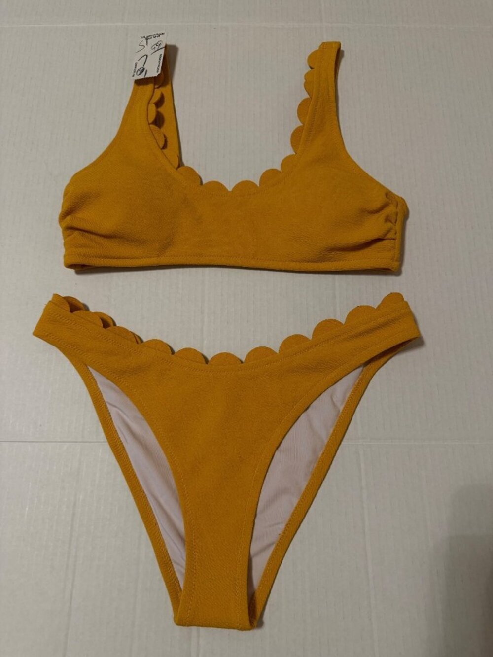 Women's CUPSHE Bright Yellow Scalloped Bikini Swimsuit Summer Size Small